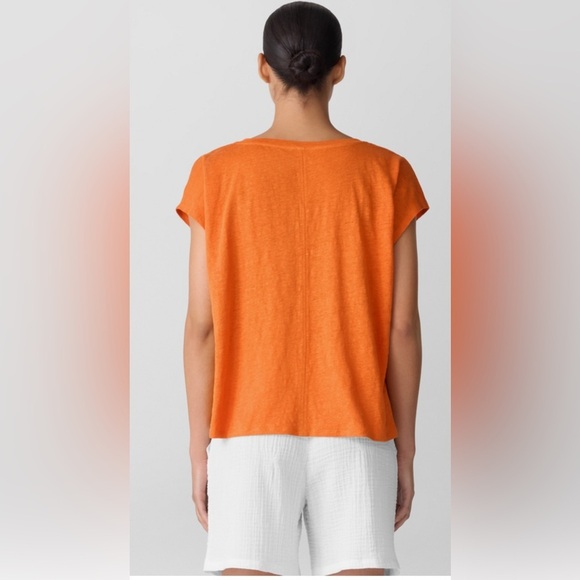 Eileen Fisher Organic Linen Jersey V-neck Tee in Red Boxy Fit Basic Length,Large - Picture 14 of 15